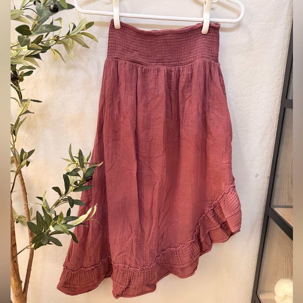 EARTHBOUND Dusty Rose Smocked Midi Skirt 100% cotton - Picture 2 of 4